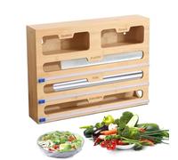 Cerkkapo 5 en 1 Distributeur Papier Aluminium et Film,Coupe-Film en bois avec,Distributeur de Film avec Cutter,Dérouleur Film Alimentaire,Distributeur de Film Alimentaire - 5 Fentes