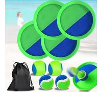 Cerkkapo Enfant Raquette Plage Set(4 Raquettes,4 balles,1 Sac de Rangement Balle Raquette Scratch Jeux,Balle Raquette Jouet,Enfants Lancer Catch Ball Jouet pour Jardin Extérieur Piscine Plage