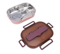 Cerlingwee Boîte à Bento Portable en Acier Inoxydable étanche, Boîte à Déjeuner à 4 Compartiments pour le Bureau, L'école, les Voyages, avec Cuillère et Baguettes pour Adultes et Enfants (rose et