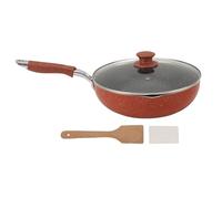 Cerlyiont Wok antiadherente, sartén revuelto, wok de fondo plano con tapa y espátula de, compuesta de hierro, multifunción, para estufas eléctricas, para cocinar caseros (Estilo 2)