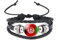 Cernomal Bracelet Drapeau Afghanistan - Pays Asiatiques 2 Pcs Bracelet en Cuir Tressé Multicouche, Bracelet Réglable Souvenir Bijoux Cadeau pour Hommes Femmes,Noir,Long:18Cm