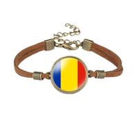 Cernomal Bracelet Drapeau De La Roumanie - Bracelet Patriotique À Bouton De Charme Tressé En Cuir Marron, Bracelet Réglable, Bijoux, Accessoires Cadeaux Pour Hommes Et Femmes, Marron,