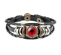 Cernomal Bracelet Drapeau De L'Albanie - Bracelets Vintage Tissés Multicouches Réglables avec Boutons-Pression en Perles, Bijoux Punk pour Femmes Et Hommes, Accessoires Cadeaux, Noir, L