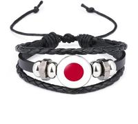 Cernomal Bracelet Drapeau Du Japon - Charme Des Pays Asiatiques Bracelet En Cuir Tissé Multicouche, Bracelet Unisexe Accessoires De Bijoux De Manchette De Mode Créative, Noir, Long: 18