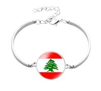 Cernomal Bracelet Drapeau Du Liban - Bracelet À Boutons Avec Cabochon En Verre À La Mode Des Pays Asiatiques, Bracelet À Manchette Réglable Unisexe Pour Femmes Et Hommes, Bijoux De F