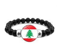 Cernomal Bracelet Drapeau du Liban - Bracelet À Perles avec Pendentif Noir Réglable À La Mode, Bijoux Hip Hop, Accessoires, Cadeau d'anniversaire pour Hommes Et Femmes, Noir, Long : 1