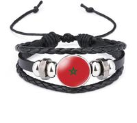Cernomal Bracelet Drapeau du Maroc - Charme des Pays Africains Bracelet en Cuir Tissé Multicouche, Bracelet Unisexe Accessoires De Bijoux De Manchette De Mode Créative, Noir, Long: 18 C