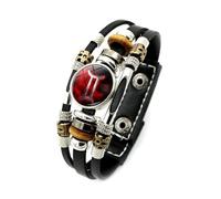 Cernomal Bracelet Signes Du Zodiaque - Bracelets Vintage Femmes Hommes Punk Rouges, Bouton Pression Tressé Réglable Multicouche 12 Constellation Bracelet En Cuir Cadeau,Gémeaux,Ajustab