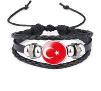 Cernomal Bracelets Tissés Drapeau Türkiye - Bijoux Populaires Pendentif En Verre Bracelet En Cuir Tressé Multicouche Réglable Pour Enfants, Femmes, Filles Et Hommes, Accessoires, Noir