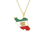 Cernomal Carte De Nouveauté Du Collier Iranien - Chaîne De Pull À Pendentif À Motif De Drapeau En Émail, Accessoires De Bijoux Hip Hop Populaires Pour Hommes Et Femmes, Jaune, Long: