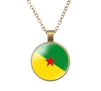 Cernomal Collier À Breloques Drapeau National De Guyane Française - Chaîne De Pull avec Pendentif Cabochon en Verre, Cadeau Patriotique, Bijoux Patriotiques pour Femme Et Homme, Jaune