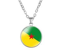 Cernomal Collier À Breloques Drapeau National De Guyane Française - Chaîne De Pull avec Pendentif Cabochon en Verre, Cadeau Patriotique, Souvenir, Bijoux Patriotiques pour Femme Et Ho