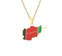 Cernomal Collier avec Pendentif Carte du Drapeau De L'Afghanistan - Bijoux Patriotiques De Mode Rétro - Charme en Émail - Ras du Cou avec Code À Barres - Chaîne De Pull Hip-Hop Ondul