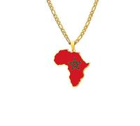 Cernomal Collier avec Pendentif Carte du Drapeau du Maroc - Charme De Carte De Couleur du Contour Africain, pour Femmes, Hommes, Filles, Chaîne De Clavicule, Souvenir, Bijoux Patriotiqu