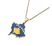 Cernomal Collier avec Pendentif Carte du Kosovo - Bijoux en Émail avec Breloque, Chaîne De Pull Patriotique Redimensionnable, pour Hommes Et Femmes, Cadeaux d'anniversaire De La Fête
