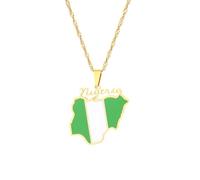 Cernomal Collier avec Pendentif Carte du Nigeria - Charme De Pays Géométrique avec Drapeau National, pour Femmes Et Hommes, Bijoux Patriotiques, Tendance, Fête, Chaîne De Clavicule,