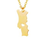 Cernomal Collier avec Pendentif Carte du Portugal - Collier Ras du Cou avec Breloque Creuse en Forme De Cœur À Géométrie Nationale des États-Unis, Bijoux Cadeau De Noël pour Femmes