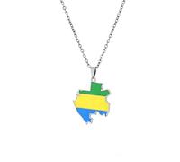 Cernomal Collier avec Pendentif Carte Vintage du Gabon - Drapeaux Nationaux Patriotiques Tendance en Émail - Cadeau De Bijoux pour Hommes Et Femmes - Accessoires De Chaîne De Pull - BL