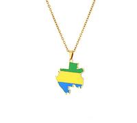 Cernomal Collier avec Pendentif Carte Vintage du Gabon - Drapeaux Nationaux Patriotiques Tendance en Émail - Cadeau De Bijoux pour Hommes Et Femmes - Accessoires De Chaîne De Pull - Ja