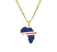 Cernomal Collier avec Pendentif Drapeau Carte du Cap-Vert - Chaîne De Pull Cubain Tendance Ethnique Africaine, pour Femmes Et Hommes, Charme Patriotique, Accessoires De Bijoux, Cadeaux,