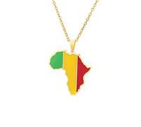 Cernomal Collier Carte De L'Afrique - Pendentif Vintage Mali avec Drapeau Ethnique Hip Hop 50 Cm Chaîne De Clavicule, Charme Patriotique Cadeau pour Femmes Filles Hommes Accessoires, Jau