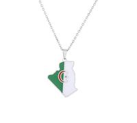 Cernomal Collier Carte De L'Algérie - Chaîne De Couple De Couleur Patriotique De Style Ethnique Géométrique, Bijoux De Mode pour Femmes Hommes Vêtements Accessoires Cadeaux, Blanc, L