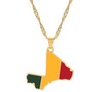 Cernomal Collier Carte République du Mali - Pendentif Drapeau en Émail Bijoux Tour De Cou, Charme Vintage Hip Hop Chaîne De Clavicule pour Hommes Femmes Garçons Cadeaux, Jaune, Long: