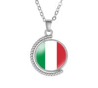Cernomal Collier Drapeau Italien - Pays Européens, Longueur Réglable, Pendentif Rotatif Double Face, Chaîne De Pull Hip Hop, Bijoux Tendance, Cadeau pour Femmes Et Hommes, Blanc, Long: