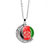 Cernomal Collier Drapeau National De L'Afghanistan - Vintage Double Face Rotatif Pendentif Charme Chaîne De Clavicule, Bijoux Patriotiques Ras du Cou Cadeau pour Femme Fille, Blanc, Long