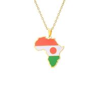 Cernomal Collier Pendentif Carte De L'Afrique - Région du Drapeau du Niger Chaîne De Clavicule Pendentif en Émail Jaune, Bijoux Patriotiques Cravates pour Femmes Hommes Cadeaux Accesso