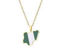 Cernomal Colliers avec Pendentif Drapeau De La Carte du Nigeria - Cravates À Breloques en Émail À La Mode, Bijoux Chaîne De Pull À Vagues d'eau pour Femmes, Anniversaire, Filles, Hom