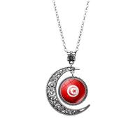 Cernomal Colliers Avec Pendentif Drapeau De La Tunisie - Chaîne De Pull À Breloques Demi-Lune En Verre Vintage, Pour Hommes Et Femmes, Fans De Football, Bijoux D'Anniversaire, Cadeaux,