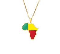 Cernomal Colliers avec Pendentifs Carte De L'Afrique - Classique Hip Hop en Émail avec Drapeau du Bénin, Chaîne De Clavicule, Bijoux Patriotiques pour Femmes Et Hommes, Cadeau, Access
