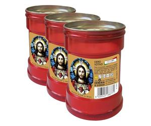 Cero Votivo modèle P30 - Rouge - Étiquettes assorties - Diamètre 6,3 cm hauteur 9,5 cm - Cereria Di Giorgio (Lot de 3)
