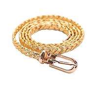 Cerobit 105cm femmes en cuir tressé ceinture fine dames robe boucle ardillon couleur pure ceintures accessoires, doré, Taille unique