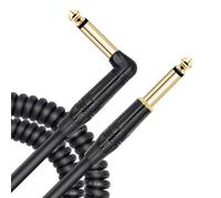 CERRXIAN Câble à ressort pour instrument audio de 2,4 m, câble pour instrument électrique à ressort noir, câble audio plaqué or droit 1/4" TS vers angle droit 1/4" TS pour guitare électrique basse