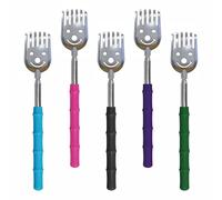CERRXIAN Lot de 5 Gratte-dos télescopiques,Gratte-dos extensible portable, Gratte-dos télescopiques en métal/Masseur à main avec poignées en caoutchouc souple pour adultes,animaux de compagnie (Silver