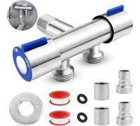 cersaty 1 robinet d'angle 1/2", double vanne avec 2 raccords de robinet, 2 raccords de tuyau et ruban adhésif pour salle de bain, WC, lavabo