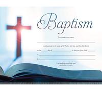Certificat de baptême - Bible et croix - NIV - 21,6 x 27,9 cm - (lot de 6)