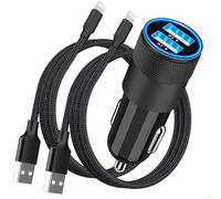 [Certifié Apple MFi] Chargeur De Voiture iPhone Charge Rapide, Rombica 4.8A Double USB Allume-Cigare Chargeur USB Voiture Avec 2 Câbles Lightning Tressés Pour iPhone 14 13 12 11 Pro XS Max XR X 8 iPad
