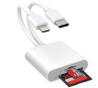 [Certifié Apple MFi] Lecteur de Carte SD à Double Emplacement pour microSD/SD, Adaptateur de Carte SD pour iPhone, iPad et Mac, visionneuse de Carte TF à Double connecteur Lightning et USBC (2 Slot)
