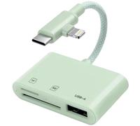[Certifié Apple MFi ] Lecteur de carte SD en nylon tressé Apple pour iPhone iPad Adaptateur de carte USB 3.0 de type C SD/TF avec double ports Lightning et USB-C SD MicroSD USB-A (vert)