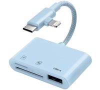 [Certifié Apple MFi ] Lecteur de carte SD en nylon tressé Apple pour iPhone iPad, adaptateur de carte USB 3.0 de type C SD/TF avec double ports Lightning et USB-C, SD MicroSD USB-A (Bleu)