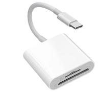 [Certifié Apple MFi ] Lecteur de carte USB C vers SD, adaptateur de carte SD USB de type C avec mémoire SD MicroSD, deux emplacements pour iPhone 15 16 17/iPad/MacBook/Mac, visionneuse caméra de