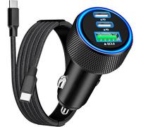 [Certifié MFi Apple] Chargeur Allume Cigare USB C, Rombica 3Port 67W Double USB-C/USB-A Adaptateur PD/QC Rapide Chargeur Voiture + Câble Tressé Type-C pour iPhone 17/17 Pro/16/15/Galaxy S25/S24/Xiaomi