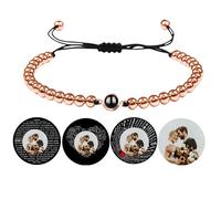 Certykllp Bracelet de perles avec photo personnalisée Bracelets de projection de photos pour hommes femmes Bracelet ajustable I Love You Cadeaux pour elle pour la Saint-Valentin Anniversaire Cadeaux