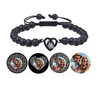 Certykllp Bracelet perlé personnalisé avec photo à l'intérieur Bracelet de projection de photos en cristal Agate noire Turquoise blanche Bracelets pour petit(e) ami(e) Anniversaire Couples Bijoux