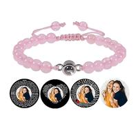 Certykllp Bracelet perlé personnalisé avec photo à l'intérieur Bracelet de projection photo cristal Agate noire Turquoise blanche Bracelets pour petit ami Girlfriend Anniversary Couples Jewelry