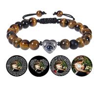 Certykllp Bracelet personnalisé en forme de coeur avec photo à l'intérieur Bracelet de projection de photos en cristal Agate noire Turquoise blanche Bracelets Anniversaire de mariage Bijoux de couple