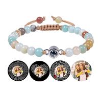Certykllp Bracelets personnalisés avec photos à l'intérieur Projection avec Pierre Naturelle Ajustable Bracelet image pour couples photo bracelets pour Femmes Hommes Anniversaires